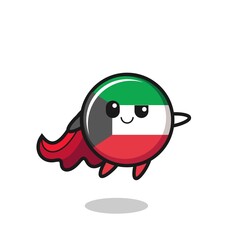 cute kuwait flag superhero character is flying