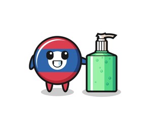 cute laos flag cartoon with hand sanitizer