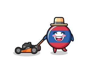 Fototapeta premium illustration of the laos flag character using lawn mower