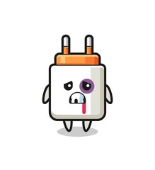 injured power adapter character with a bruised face