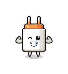 the muscular power adapter character is posing showing his muscles