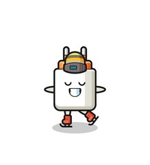 power adapter cartoon as an ice skating player doing perform