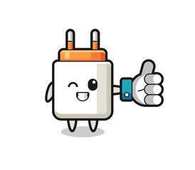 cute power adapter with social media thumbs up symbol