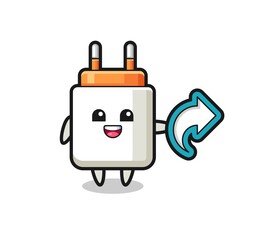 cute power adapter hold social media share symbol
