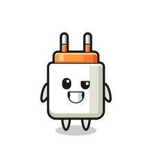 cute power adapter mascot with an optimistic face