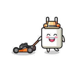 illustration of the power adapter character using lawn mower