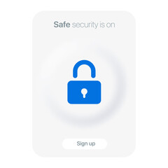 Banner with lock icon and button. Safe security is on. Neumorphism and toggles design. Light Web UI Elements and button for web and mobil app