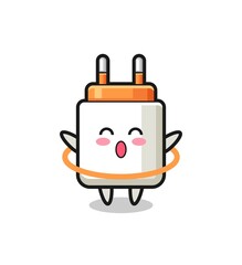 cute power adapter cartoon is playing hula hoop