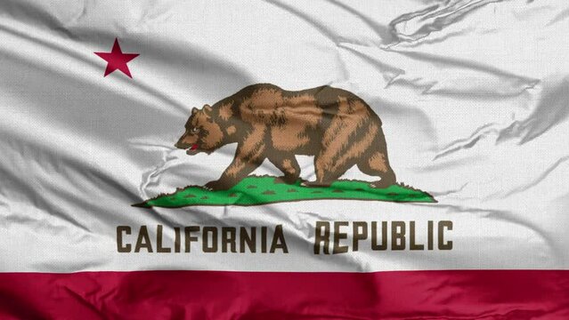 Flag of California waving. The Bear Flag is the official flag of the U.S. state of California. 3D illustration.