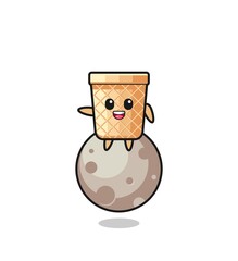 illustration of waffle cone cartoon sitting on the moon