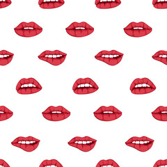 Valentine day. Lovely lips seamless vector pattern. Pattern with woman's flat lips. Fashion backdrop. Vector illustration.