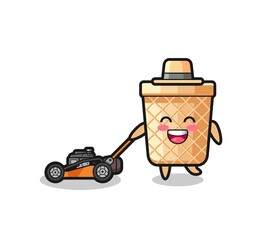 illustration of the waffle cone character using lawn mower