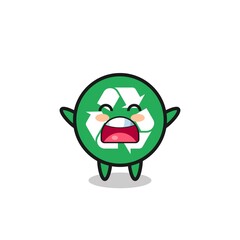 cute recycling mascot with a yawn expression