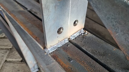 Welding of steel with argon arc welding. Welding TIG. Color welding seam. MIG or MAG weld