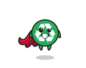 the cute recycling character as a flying superhero