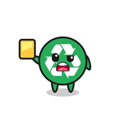 cartoon recycling character as a football referee giving a yellow card