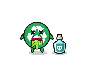illustration of an recycling character vomiting due to poisoning