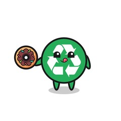 illustration of an recycling character eating a doughnut