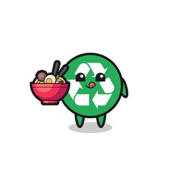 cute recycling character eating noodles