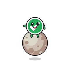 illustration of check mark cartoon sitting on the moon
