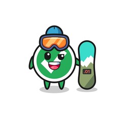 Illustration of check mark character with snowboarding style