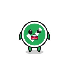 the shocked face of the cute check mark mascot