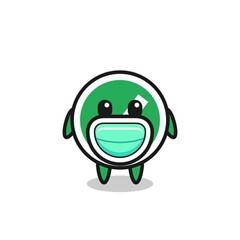 cute check mark cartoon wearing a mask