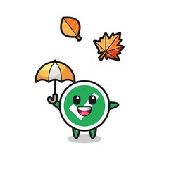 cartoon of the cute check mark holding an umbrella in autumn