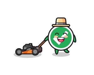 illustration of the check mark character using lawn mower