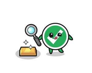 check mark character is checking the authenticity of the gold bullion