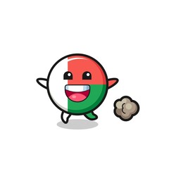the happy madagascar flag cartoon with running pose