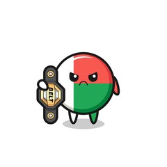 madagascar flag mascot character as a MMA fighter with the champion belt