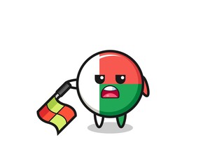 madagascar flag character as line judge hold the flag down at a 45 degree angle