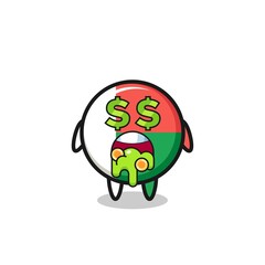 madagascar flag character with an expression of crazy about money