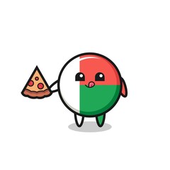 cute madagascar flag cartoon eating pizza