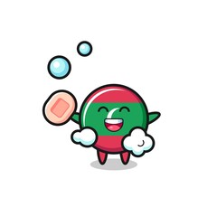 maldives flag character is bathing while holding soap