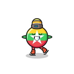 myanmar flag cartoon as an ice skating player doing perform