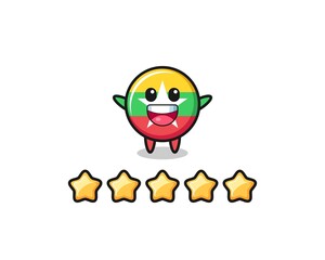the illustration of customer best rating, myanmar flag cute character with 5 stars
