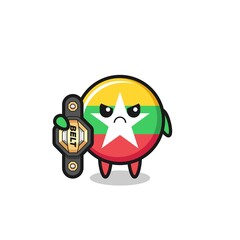 myanmar flag mascot character as a MMA fighter with the champion belt