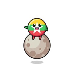 illustration of myanmar flag cartoon sitting on the moon