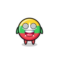 cute myanmar flag character with hypnotized eyes