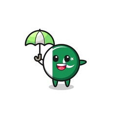 cute pakistan flag illustration holding an umbrella