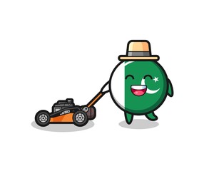 illustration of the pakistan flag character using lawn mower