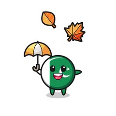 cartoon of the cute pakistan flag holding an umbrella in autumn