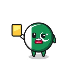 cartoon pakistan flag character as a football referee giving a yellow card