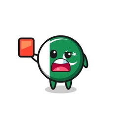 pakistan flag cute mascot as referee giving a red card