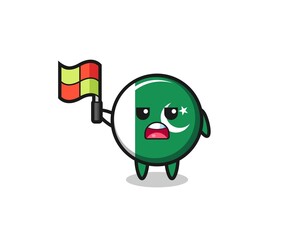 pakistan flag character as line judge putting the flag up