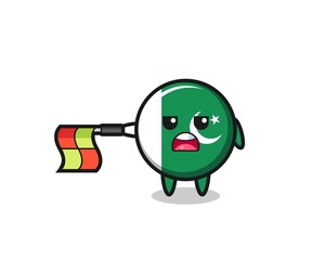 pakistan flag character as line judge hold the flag straight horizontally