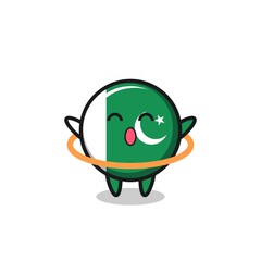 cute pakistan flag cartoon is playing hula hoop