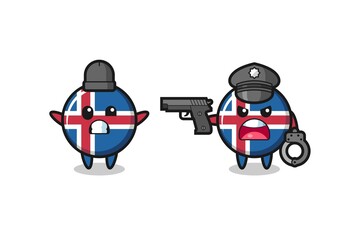 illustration of iceland flag robber with hands up pose caught by police